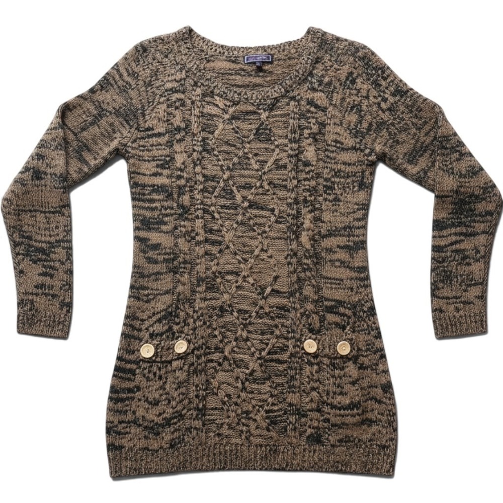 Effeci Creazioni Brown Marled Cable Knit Tunic Sweater Womens Medium Button